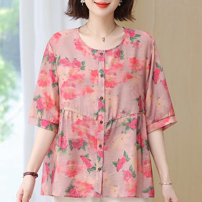 Большой размер 4XL-8XL Летние повседневные блузки Женские топы Свободная винтажная одежда Оверсайз рубашка с рукавом до локтя