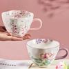 Ceramic Coffee Mug, Premium 350ml Bone China Coffee Tea Hug Mug, Floral Designed Teacup, Breakfast Cup