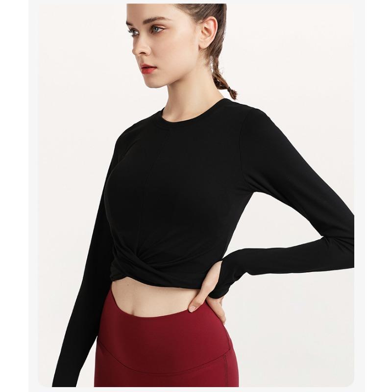 Женский короткий повседневный тонкий топ для йоги с длинным рукавом