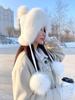 Зимняя женская шапка из натурального меха лисы, модная повседневная теплая вязаная шапка для девочек, милая шапка-бомбер из 100% натурального меха лисы