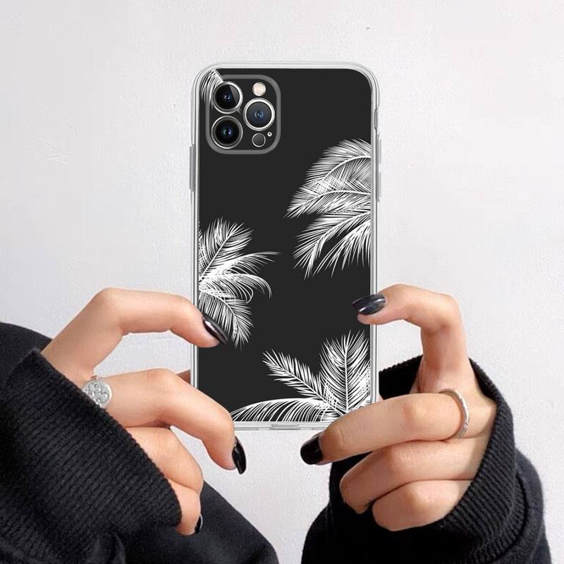 Черно-белые пальмовые листья пальмы Чехол для телефона Для iPhone 14 13 12 11 Pro Max XS X XR SE 2020 6 7 8 Plus Mini Прозрачный корпус