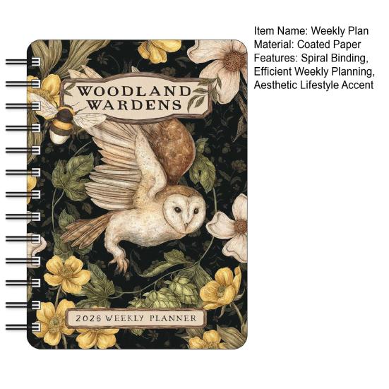 Еженедельник Woodland Wardens 2026, блокнот на спирали с обложкой на тему природы, 17-месячный