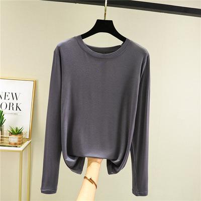Women's Modal Long Sleeve T-Shirt Crew Neck Solid Slim Fit Basic Undershirt Thin Versatile Casual Top