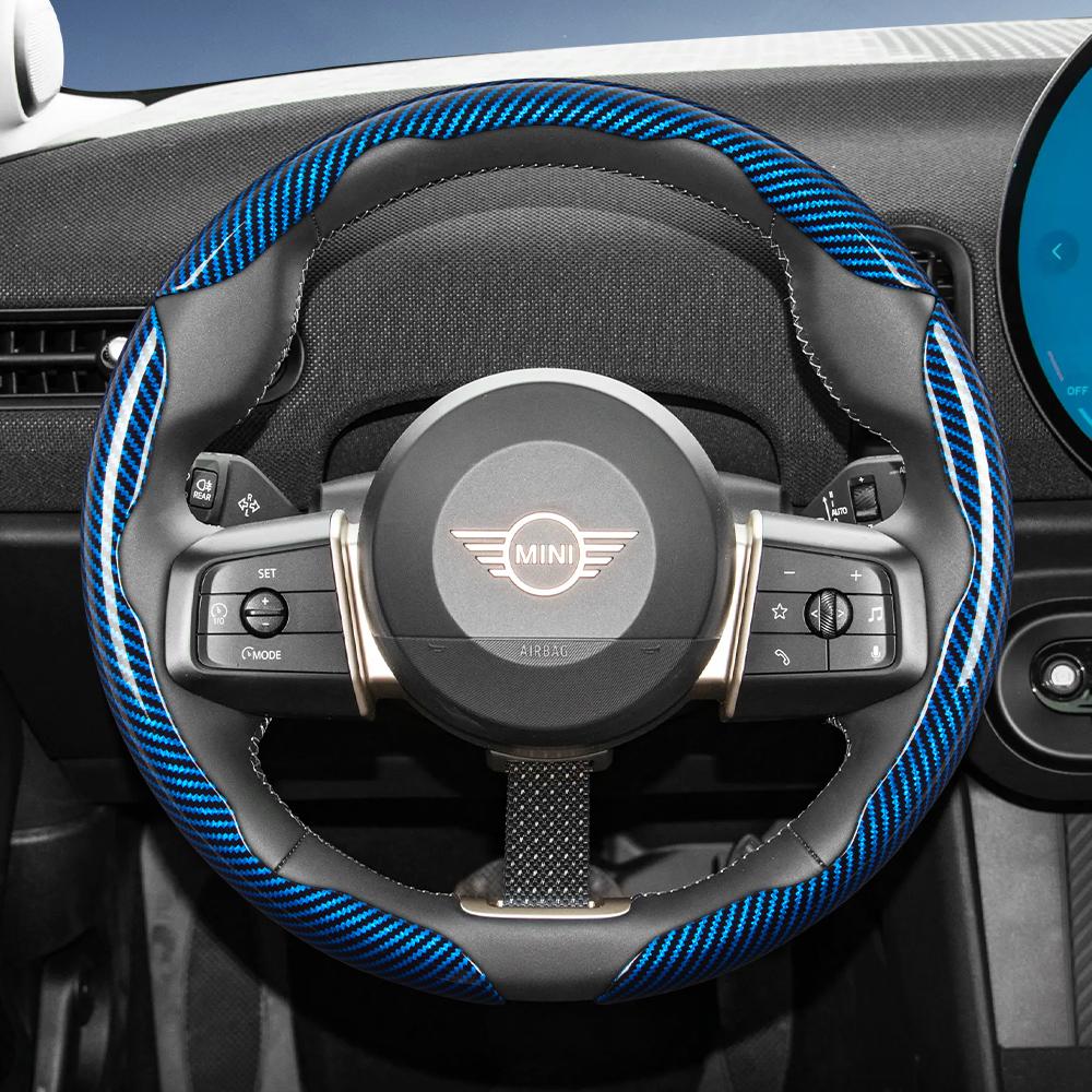 Suitable for Mini Carbon Fiber Texture Steering Wheel Cover with Segmented Quick-Release Design, Durable, for Models Such as Cooper 3-Door Countryman