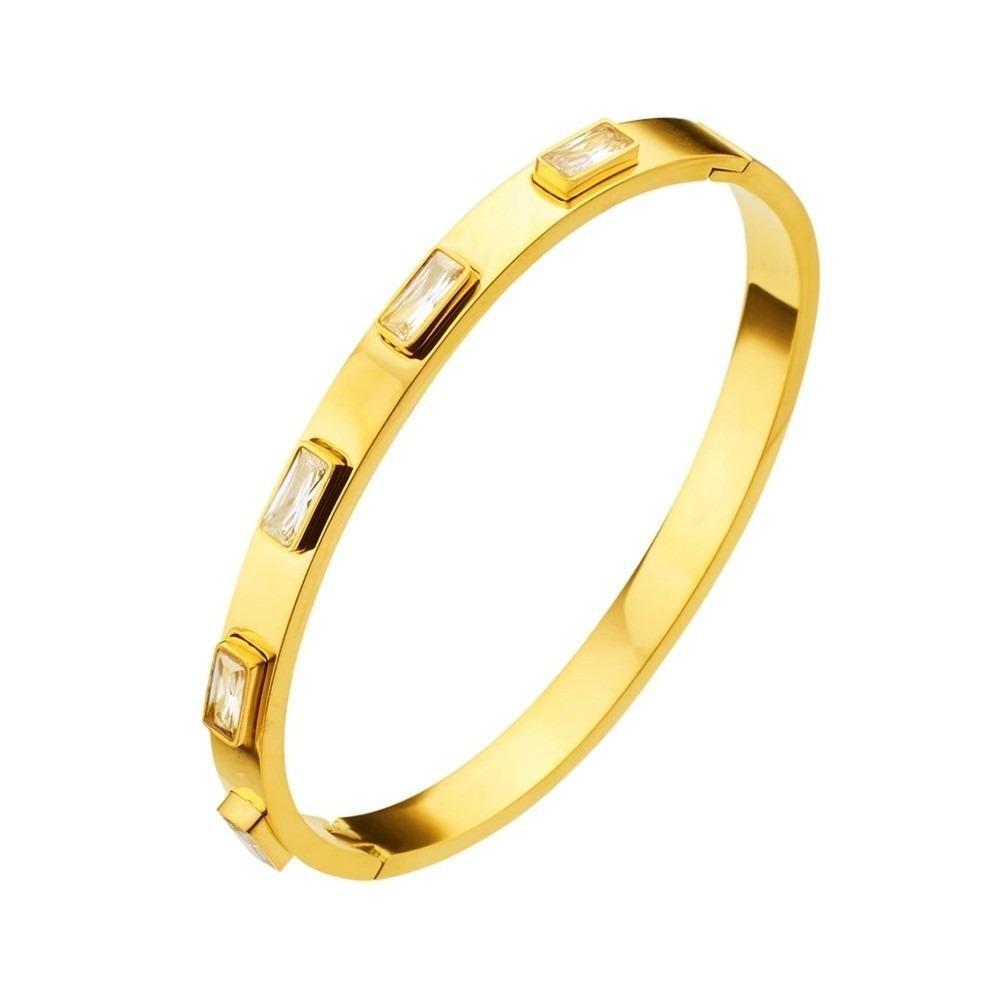 Open Cuff Stainless Steel Bracelet Geometric Square Cuff Bangle Square Cubic Zirconia Bracelet Men