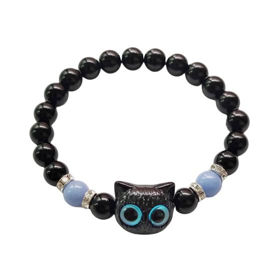 Светящийся браслет с изображением кошки, искусственный агат, гладкие бусины, стразы, декор, регулируемый браслет, светящийся на солнце, для ежедневной вечеринки, свидания