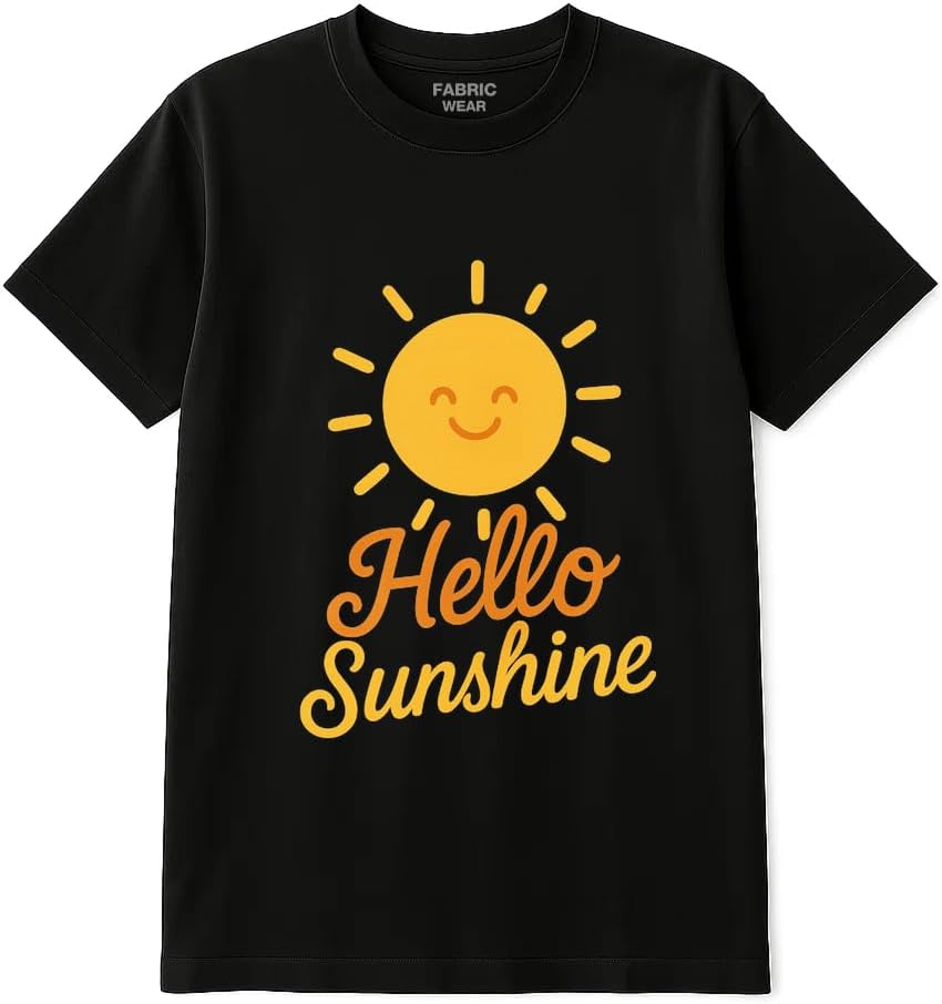 Hello Sunshine Cute Sun Graphic Black T-shirt