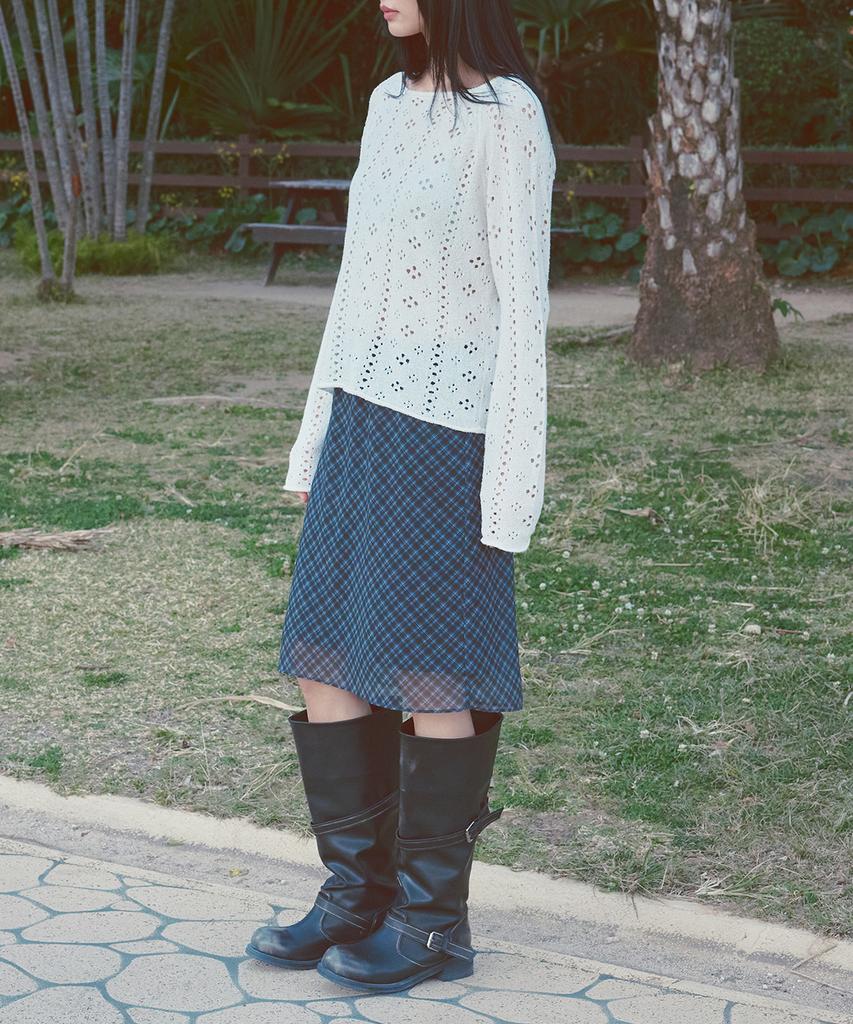 After Hours Chiffon Midi Skirt (Black-Check)
