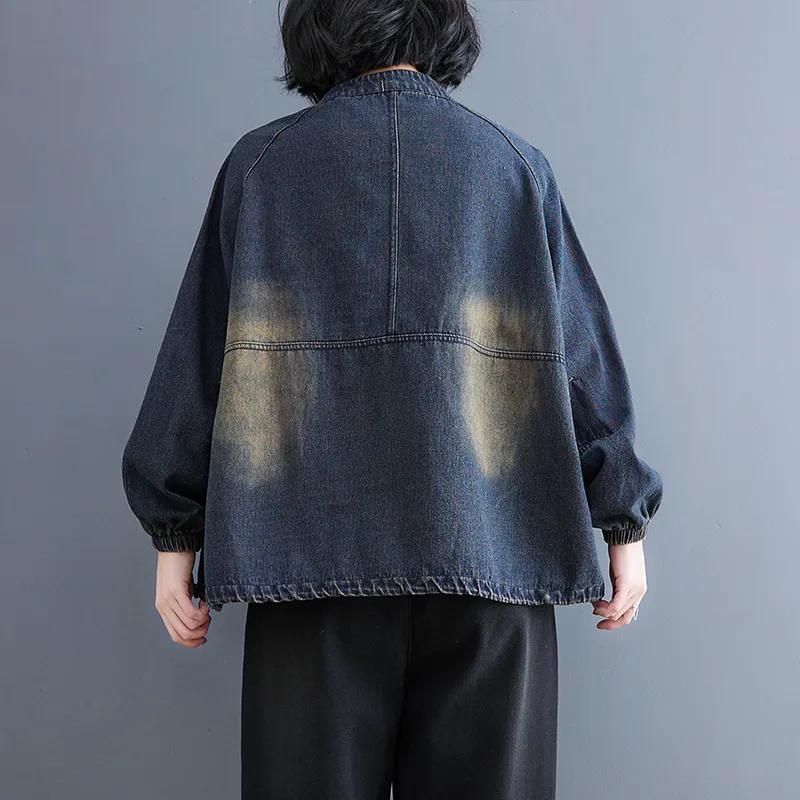 Женская весенняя свободная толстовка из денима в стиле ретро с литературным принтом, темперамент, повседневные топы с завязками на подоле