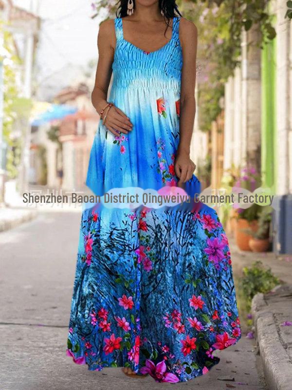 Платье без бретелек с принтом тай-дай 3D в стиле бохо с открытыми плечами 2025 года