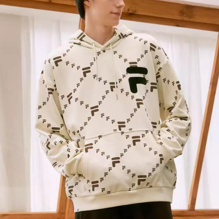 Fila Fusion Свитшот с полноцветным принтом Логотип Спортивная толстовка Унисекс толстовки Античный-Белый T11U216205FIV
