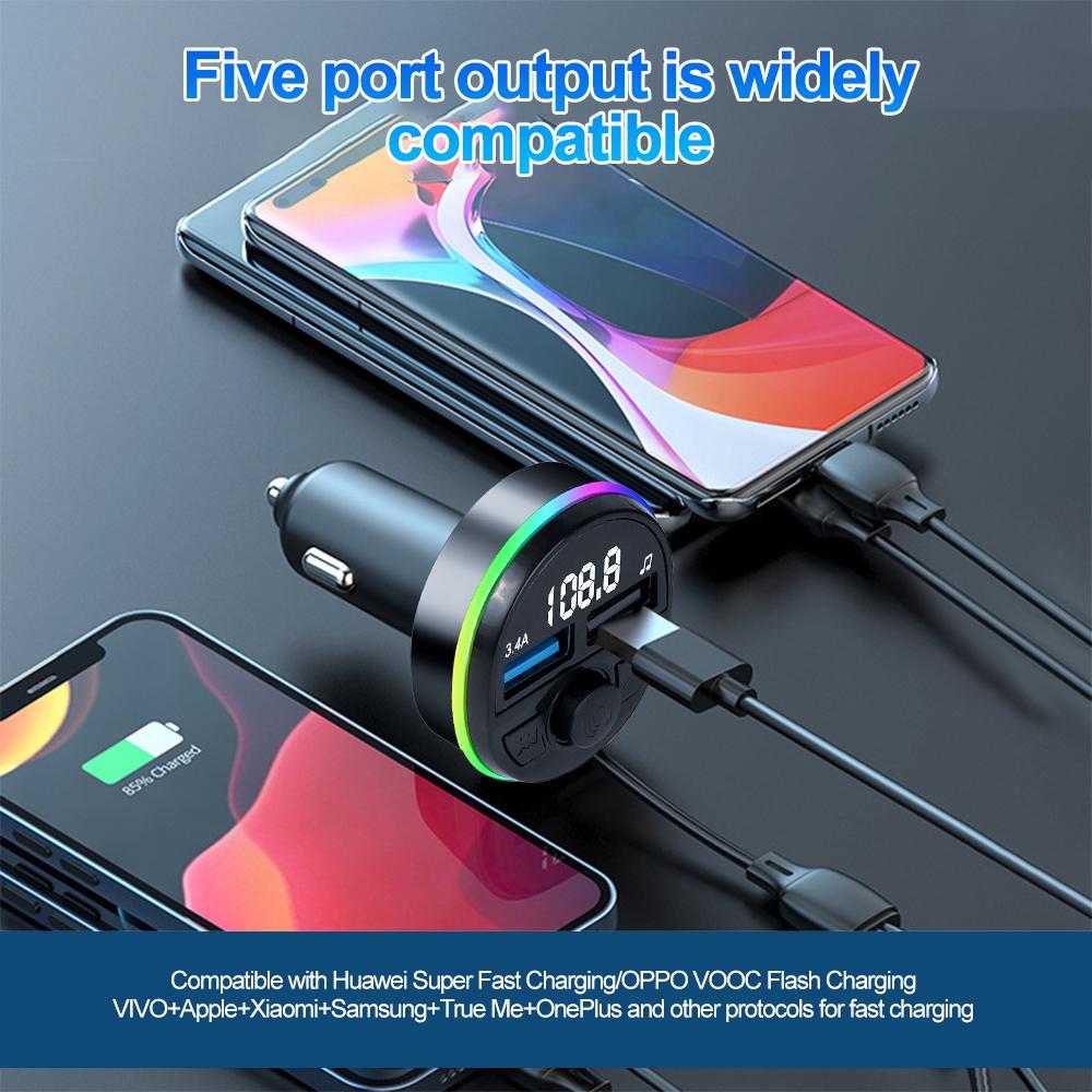 Автомобильное быстрое зарядное устройство с кабелем 3 в 1 Bluetooth 5.0 FM-передатчик автомобильный комплект MP3-модулятор плеер Handsfree аудио приемник для iPhone Huawei Xiaomi