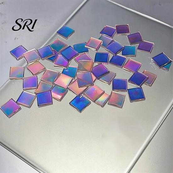 Impact Resistant Craft Tiles Mini Iridescent Acrylic Squares, Translucent Rainbow Pieces, 2cm 3cm Holographic Colorful Mosaic Art Supplies for