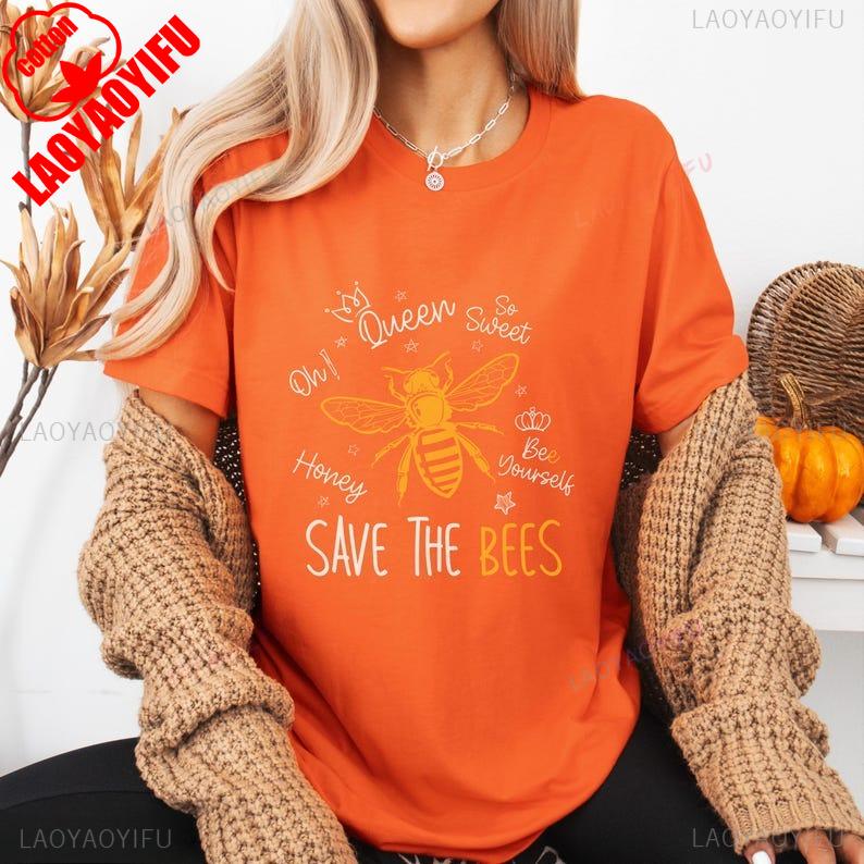 Save The Bees Unisex Softstyle Bee Lover Gift Gardening Earth Day Apparel Cute Funny Tshirt for Man Woman Shortsleev