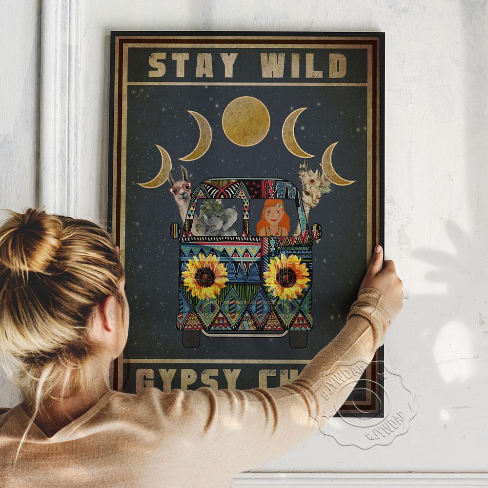 Богемный стиль Солнце Луна Арт-принты Постер Девушка Животное Микроавтобус Настенная картина Современная живопись на холсте Гостиная Спальня Домашний декор Без рамы