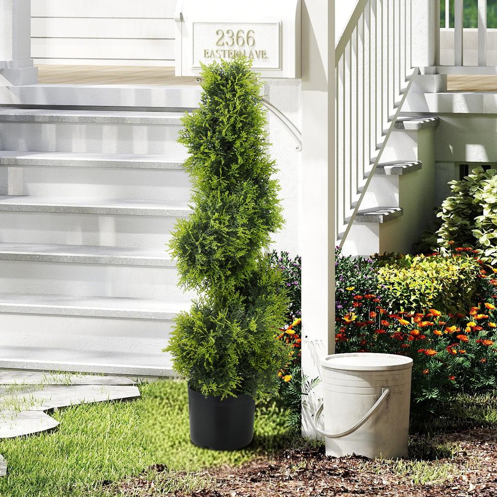 Artificial Cypress, 90 cm, Spiral Shape, Plastic, in Pot