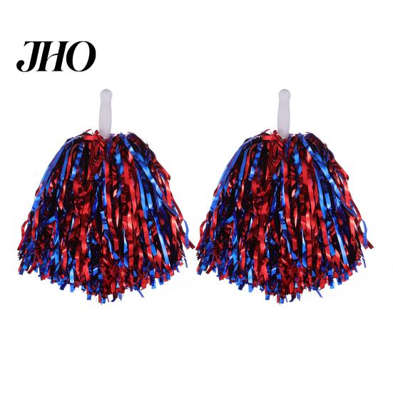 Fluffy Pom Poms 2Pcs Cheerleader Metallic Foil Exquisite Workmanship Hand Flowers with Handle for Sports Competitions Celebrations Durable Accessories