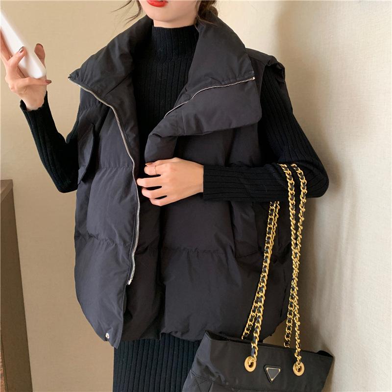 Down cotton vest women's new wide Korean version loose outer wear vest bread jacket autumn and winter vest jacket