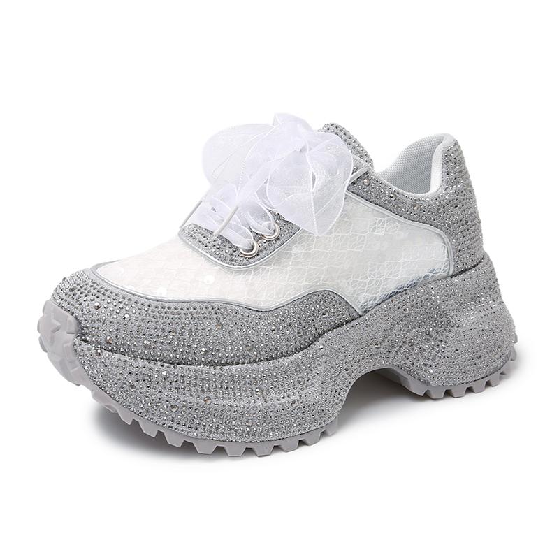 Модная женская обувь с блестящими стразами, летние дышащие сетчатые повседневные кроссовки, женская спортивная обувь на платформе, роскошная обувь zapatos mujer