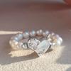 Dazzling Geometric Heart Design Pearl And Crystal Ring 925 Sterling Silver Jewelry
