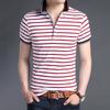 Summer New Youth Men's Korean Thin Short Sleeved T-shirt Panelled Lapel Button Patchwork Print Stripes Fashion Casual Cotton Top