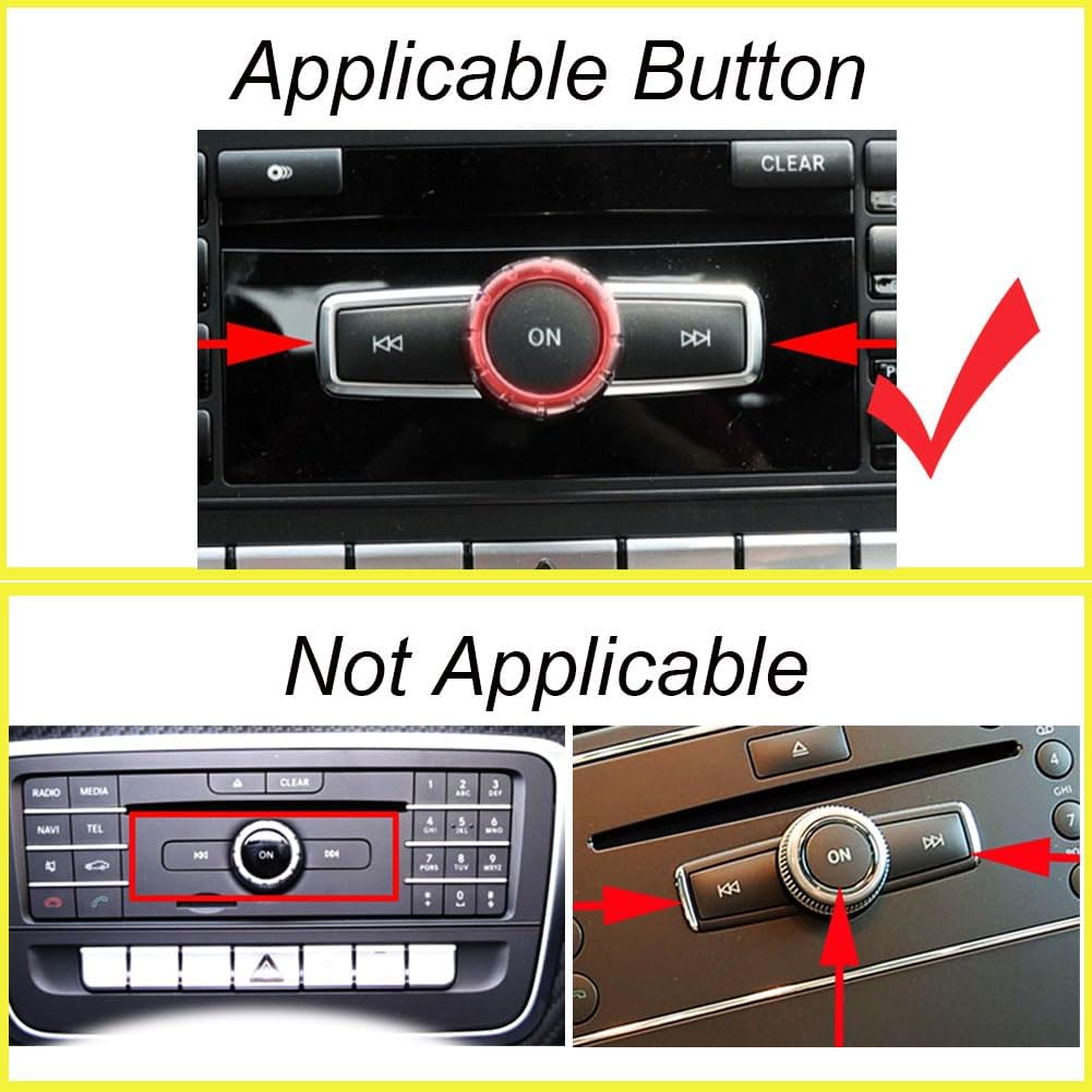 Black Car Radio Volume Forward Backward ON Buttons Cover Stickers Trim Compatible with Mercedes Benz A CLAS W176 B Class W246/C Class W204/ E Class