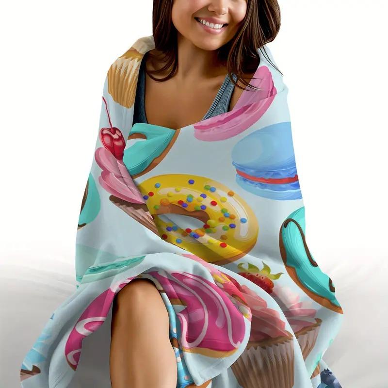 Donut Delight Printed Blanket for Sofa Bed Travel Camping Living Room Office Conditioning Blanket for All Seasons Gifts