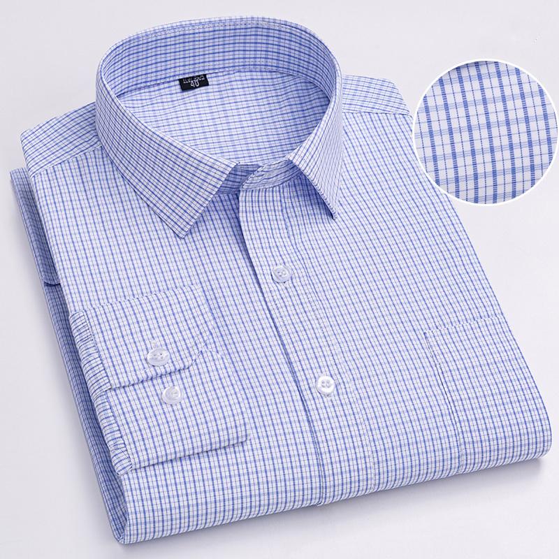 Мужская рубашка с длинным рукавом из 65% хлопка, с принтом в клетку, одинарный накладной карман, стандартной посадки, удобная, универсальная, тонкая, повседневная