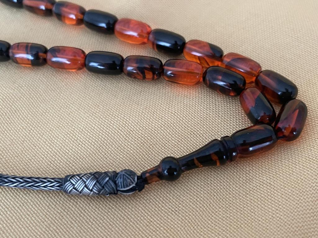 Молитвенные бусы из огненного янтаря 1000 пробы Серебряные кисточки Kazaziye Оранжевые черные четки, исламские мусульманские четки Misbaha, роскошный подарок 33 четки