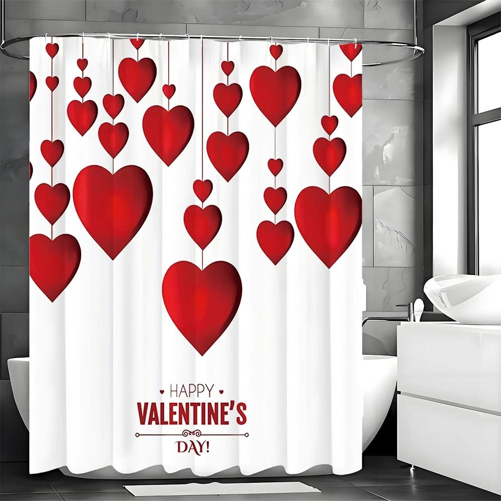 Занавеска для душа ко Дню святого Валентина, Декоративная занавеска для душа для ванной, Водонепроницаемая занавеска для душа с крючками