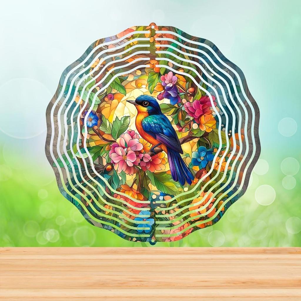 Vibrant Hummingbird & Floral 3D Stainless Steel Wind Spinner - 19.99cm Colorful Metal Sculpture for Indoor/Outdoor Garden Decoration, Battery-Free