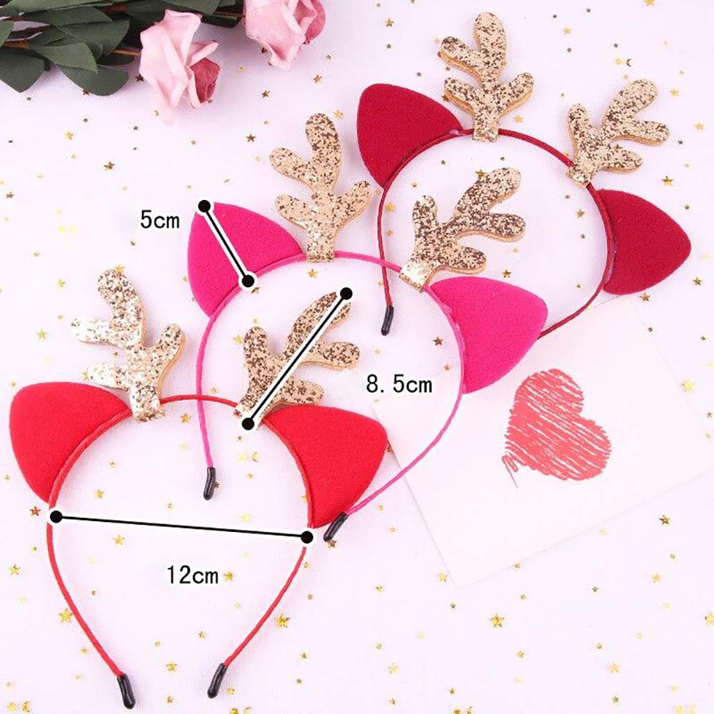Рождественская повязка на голову с блестящими рогами и кошачьими ушками из мультфильма для девочек, детские головные уборы, украшения для рождественской вечеринки, дня рождения