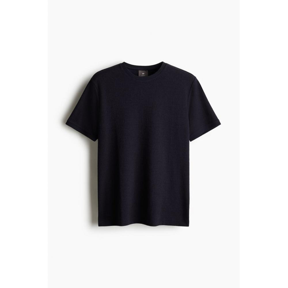 H M Regular FiT TexTured T sHirT Navy Blue