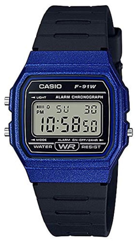 Casio Унисекс Кварцевые Металлическо-синие Часы F-91WM-2A