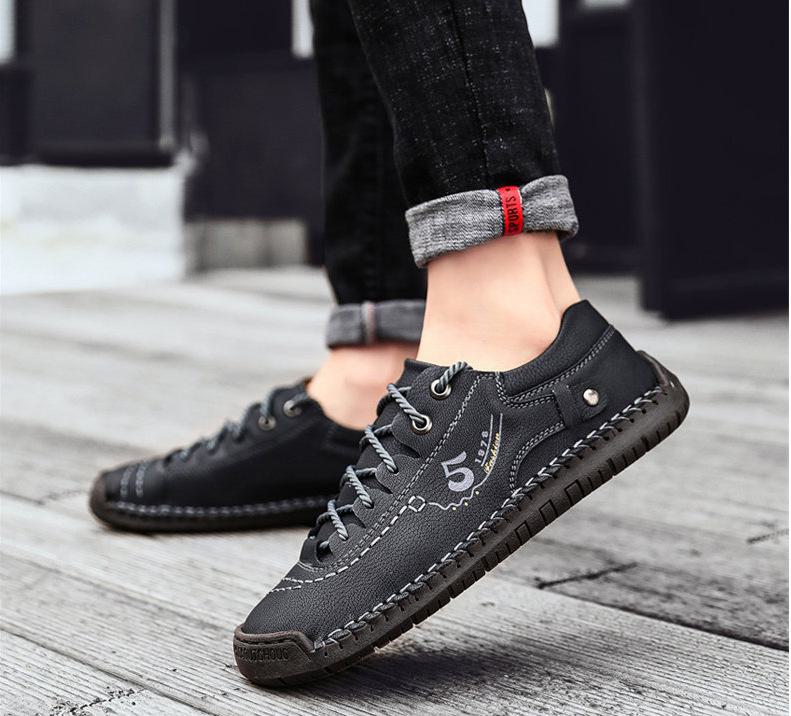 Мужские кожаные деловые туфли большого размера в британском стиле на осень, сшитые вручную для дополнительного комфорта в повседневной или официальной обстановке.