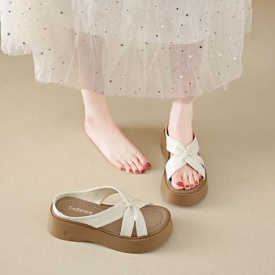 Летние женские шлепанцы на толстой подошве, новые шлепанцы-однословки с перекрестными ремешками и плоской подошвой, высокого класса для ношения с юбкой