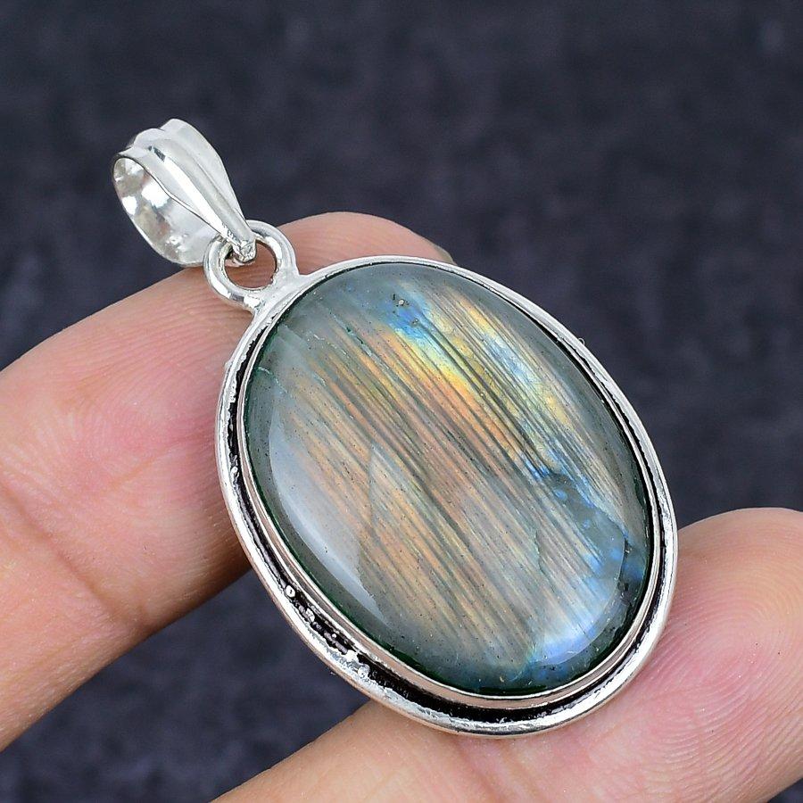 Natural Labradorite Gemstone 925 Sterling Silver Jewelry Pendant 1.77" L3N81
