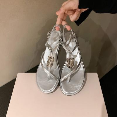 [] Красивые~ Ретро металлические пряжки крест-накрест сандалии на толстом каблуке женские летние