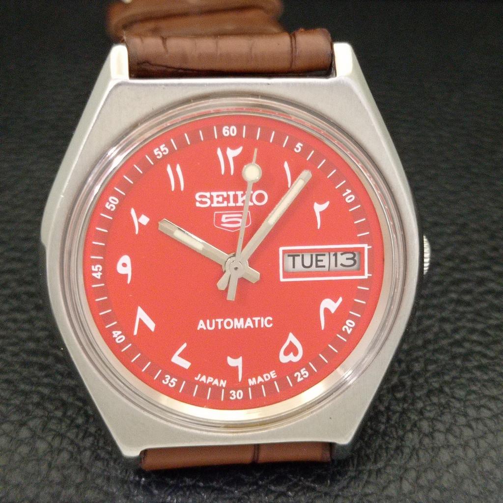 АВТОМАТИЧЕСКИЕ ВИНТАЖНЫЕ ЧАСЫ SEIKO 5 ЯПОНИЯ 6309A МУЖСКИЕ АРАБСКИЕ ЦИФРЫ КРАСНЫЙ ЦВЕТ ЦИФЕРБЛАТА a701280-5 R206a-a701280