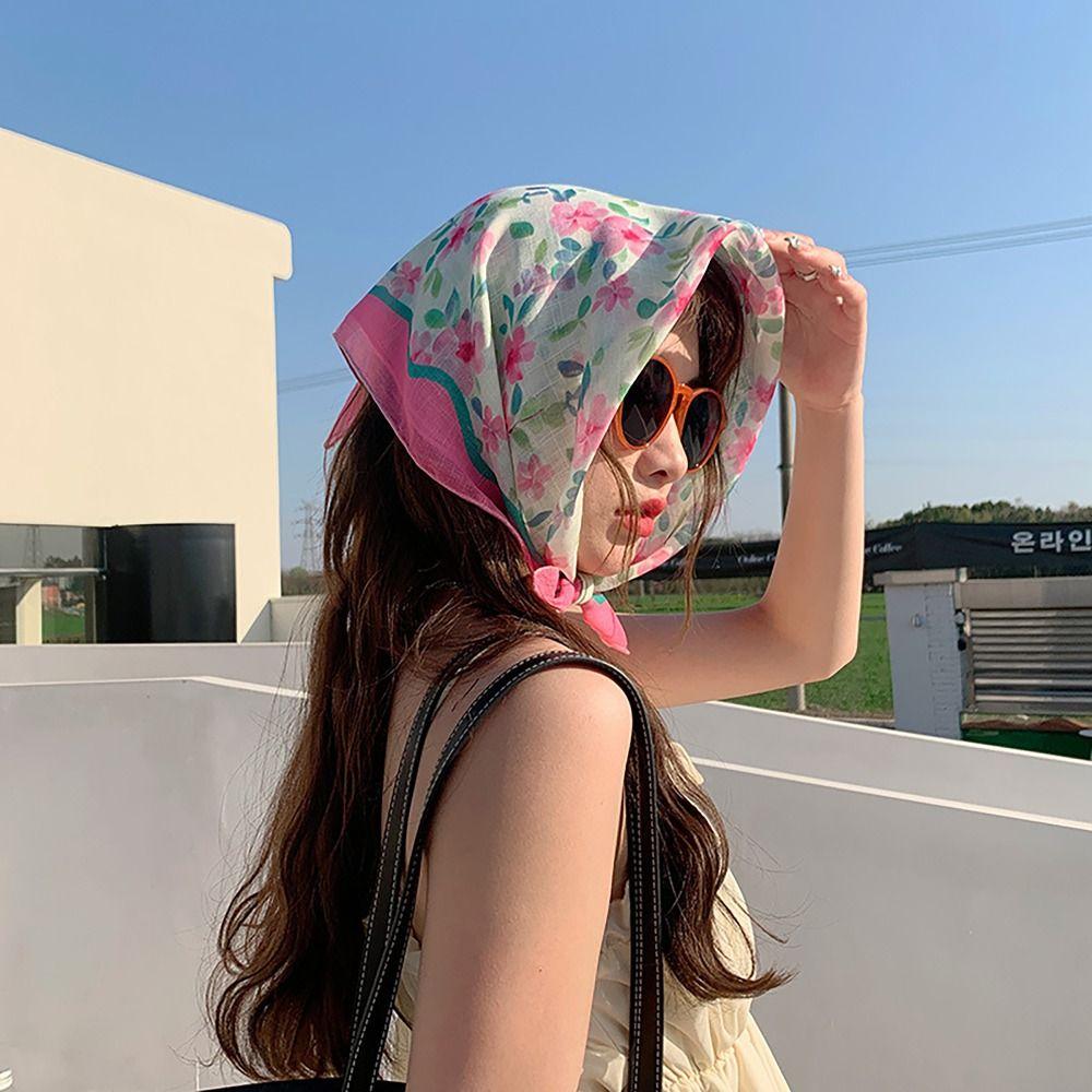 Breathable French Pastoral Style Headscarf Flower Printed INS Style Headband Towel Sun Protection Headband Girls