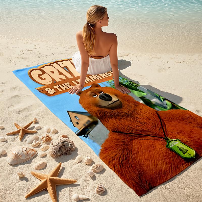 1pc Grizzy The Lemmings1 Beach Towel, Comfortable and Thick, and Swimming/Bath/Picnic/Camping Towel, Suitable for Seaside Beaches