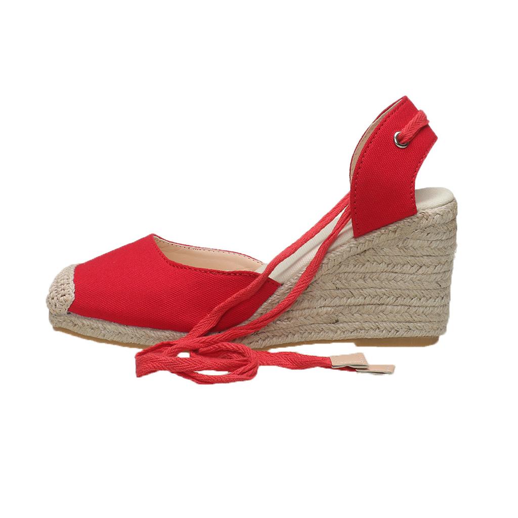 Модные эспадрильи на танкетке для женщин Лето 2025 Сандалии с закрытым носком и ремешком на щиколотке Сандалии-слингбэки Женские удобные повседневные сандалии на шнуровке