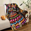 Soft Flannel Day of The Dead Throw Blanket Vibrant Orange Black Blue Skeleton Couple Halloween Living Room Bedroom or Sofa Decor