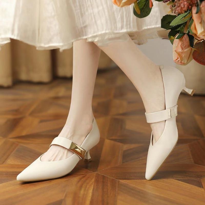 Ся новые остроносые туфли на толстом каблуке средней высоты модные одинарные туфли женские с ремешком на подъеме из мягкой кожи для работы туфли Мэри Джейн