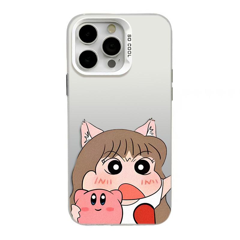 Cartoon Girl Phone Case for iPhone 13/14 Pro, 15 Pro Max, 16 Pro, and 17 Silver