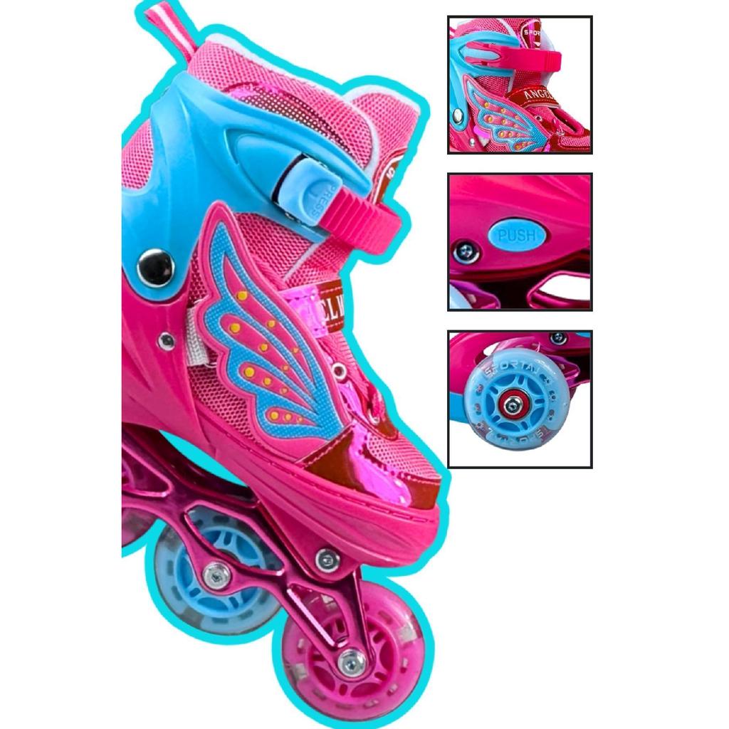 Angel Winged Illuminated Skates 2 2 Girl's Skates Silicone Wheel, 3 In 1 Wheel With Carrying Bag