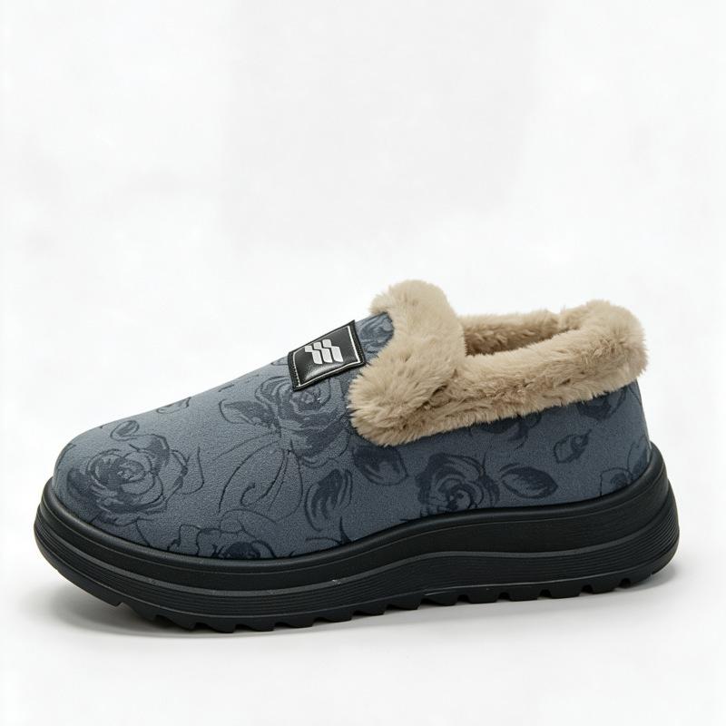 Winter lazy foot cover women's cotton shoes jacquard cloth surface rough edge bag mouth soft sole wear-resistant mother shoes one piece hair