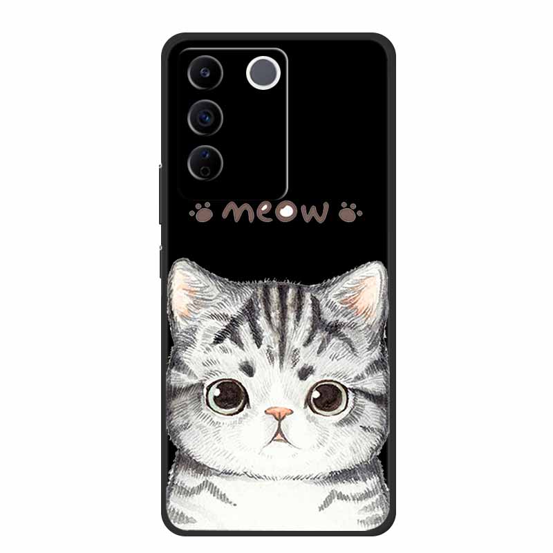 Чехол для Vivo V27e Милый Мультяшный Кот Черный Силиконовый Мягкий Чехол для Телефона Для Vivo V27 Pro V27e Задняя Крышка Чехлы V 27 e Pro Funda Coque