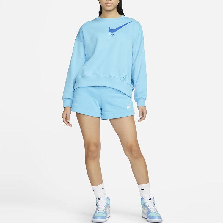 Nike Sportswear City Utility Logo Print Casual Crewneck Sweatshirt Women Sweatshirt Royal-Blue DV8019-416
