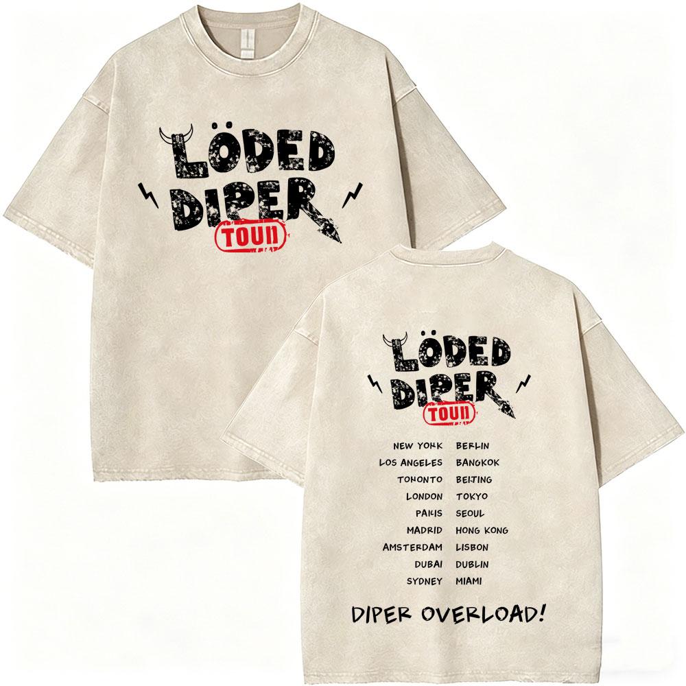Washed Vintage Loded Diper Graphic T-shirt Men Women Rock Oversized Short Sleeve T-shirts Male Casual Cotton T Shirts Streetwear
